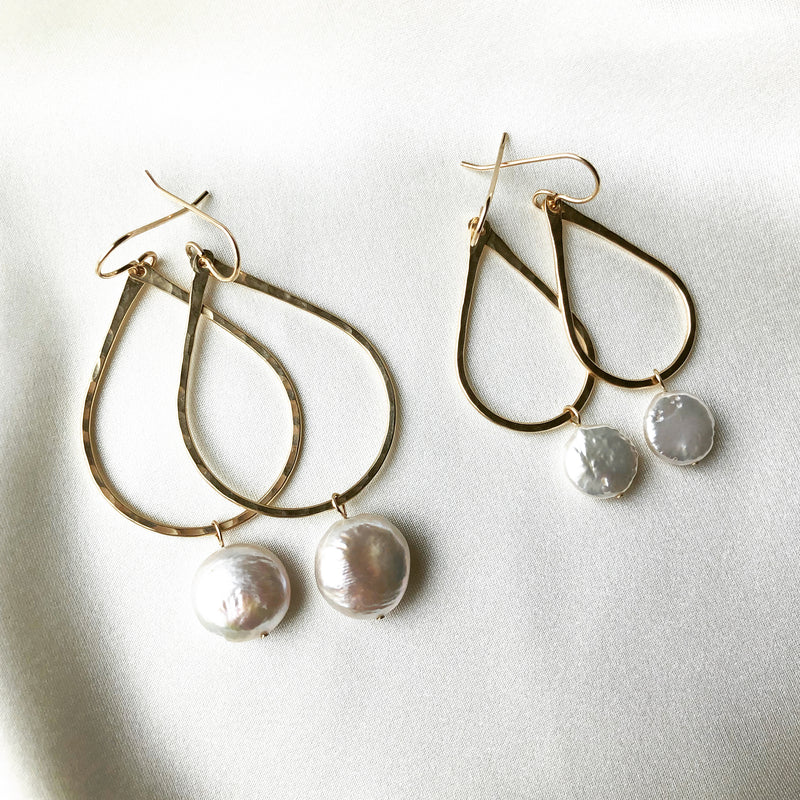 gold hoop earrings with freshwater pearls, everyday gold hoop earrings 
